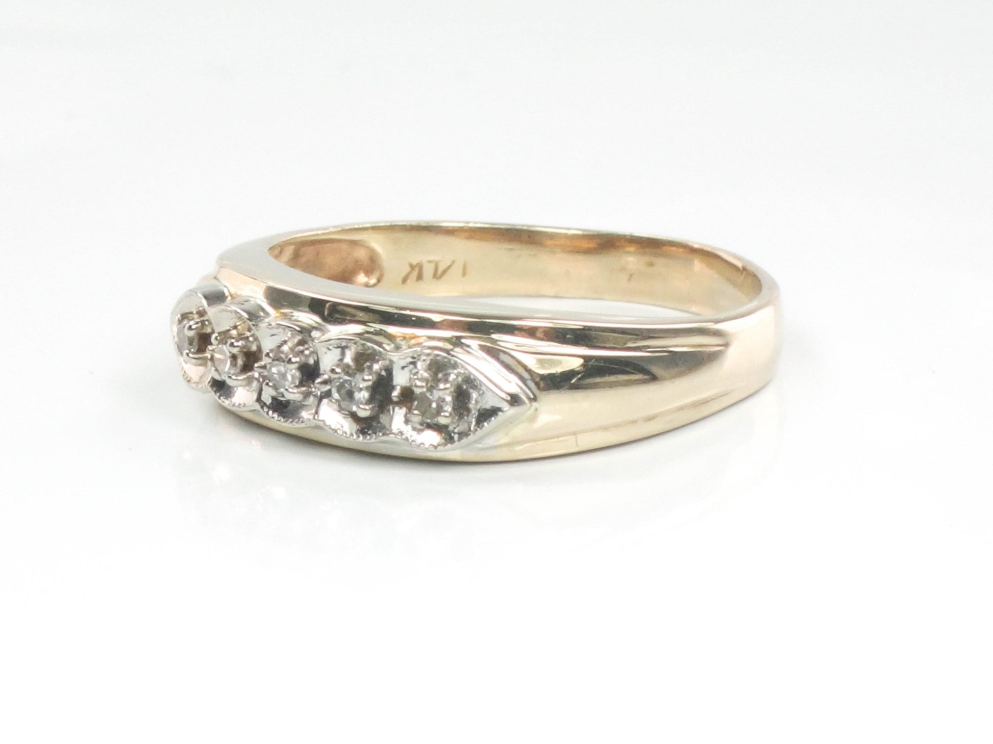 Vintage 14k Two Tone Gold Diamond Wedding Band Size 11