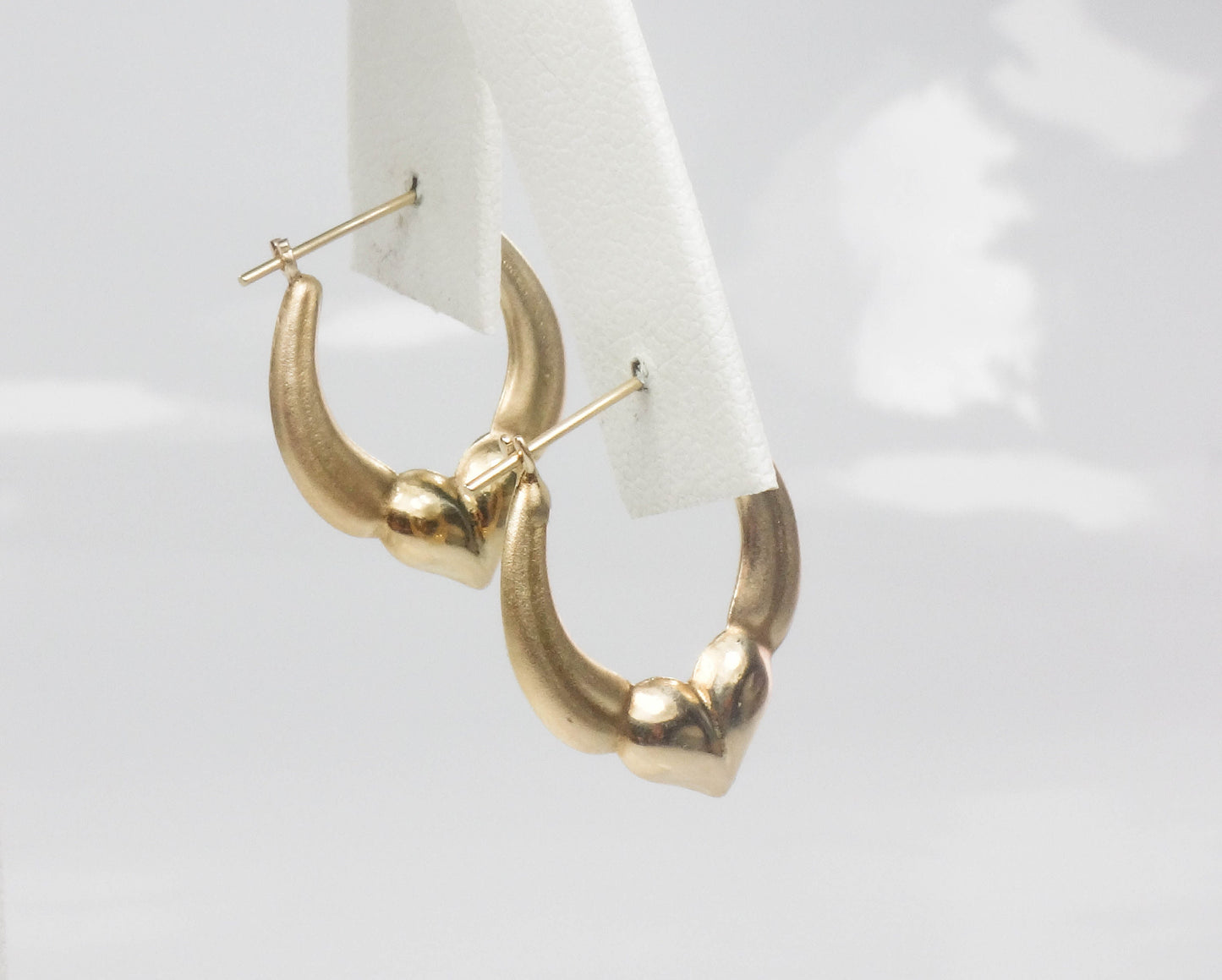 Vintage 14k Yellow Gold Heart Hoop Earrings