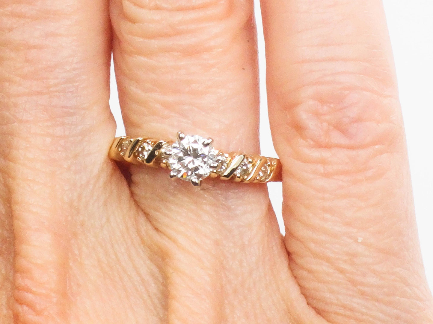 Vintage 14k Round Brilliant Natural Diamond Engagement Ring .38 Carats Center Size 6