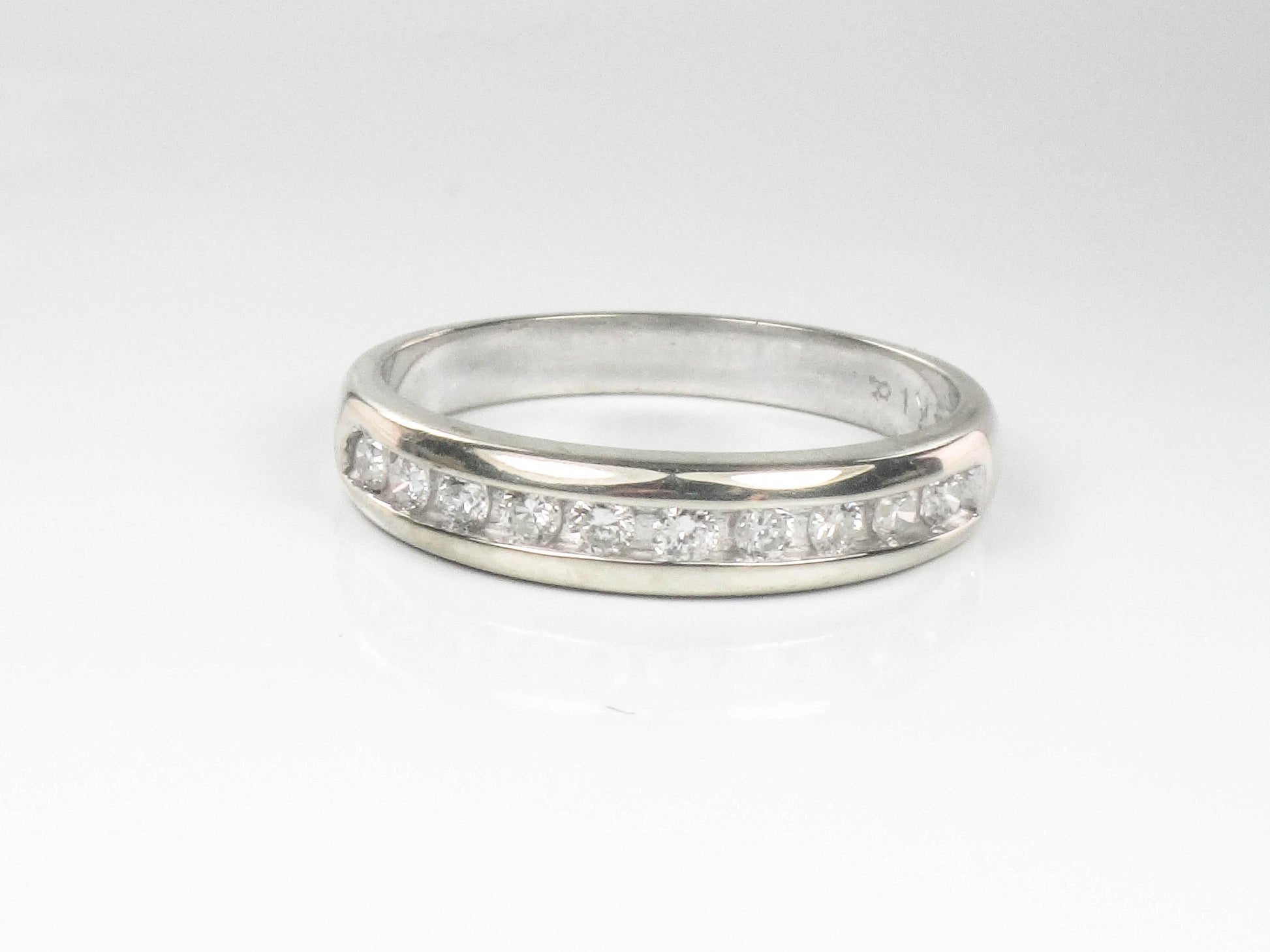 Vintage 14k White Gold Diamond Wedding Band - Channel Set Ring, Size 7