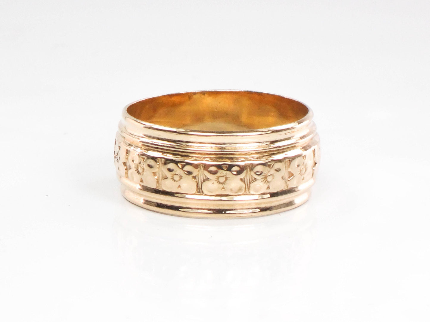Vintage Wide 14k Yellow Gold Orange Blossom Floral Wedding Band Size 6 1/4