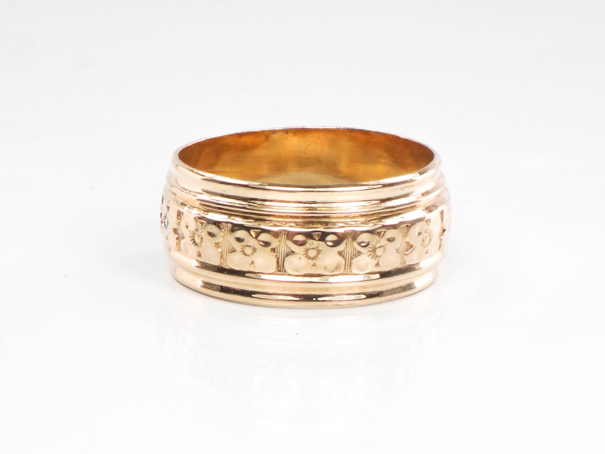 Vintage Wide 14k Yellow Gold Orange Blossom Floral Wedding Band Size 6 1/4