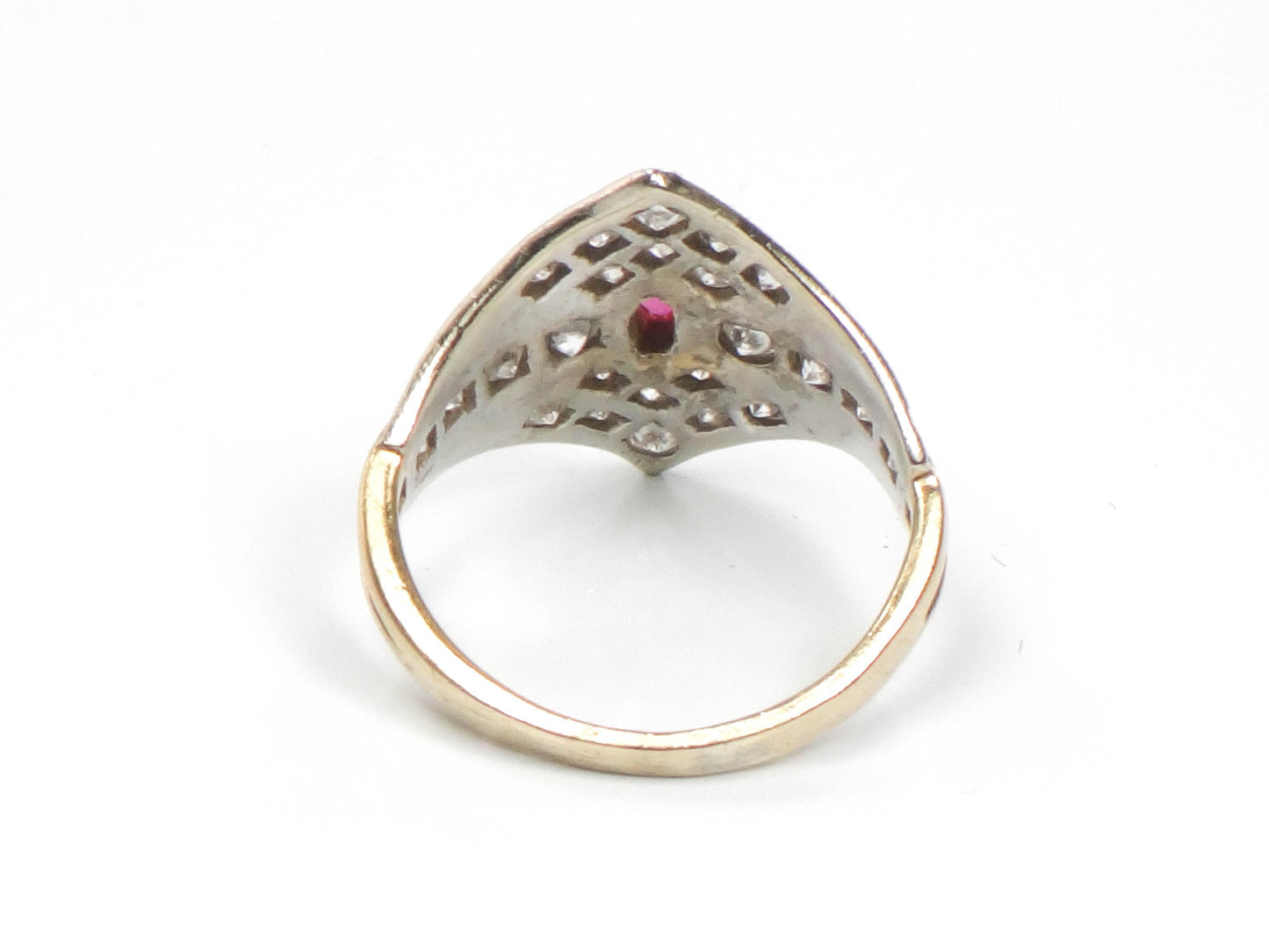Vintage 14k Two Tone Gold Ruby Diamond Cigar Band Ring - Size 4.5
