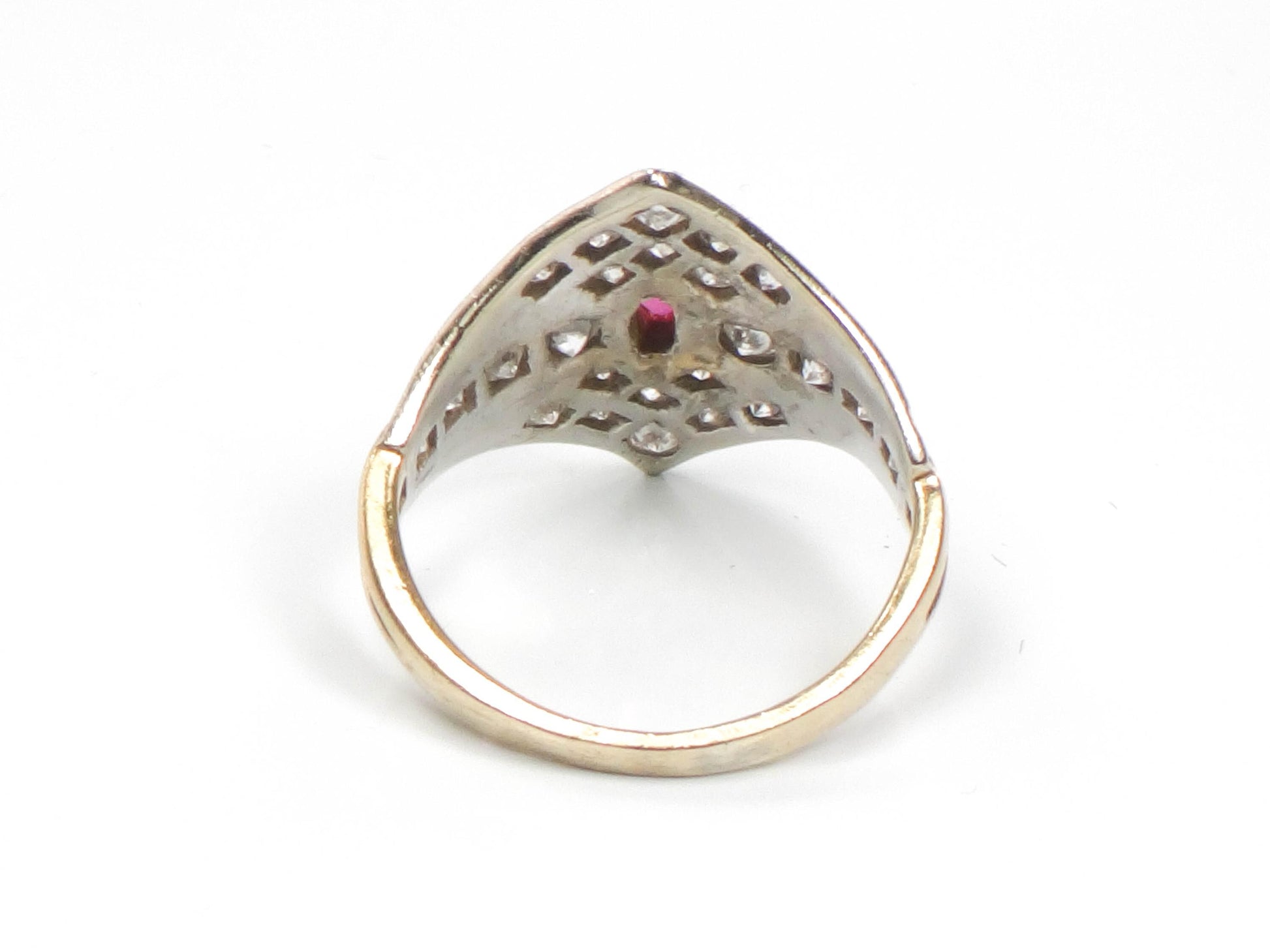 Vintage 14k Two Tone Gold Ruby Diamond Cigar Band Ring - Size 4.5