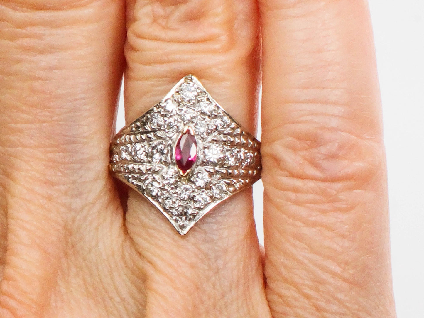 Vintage 14k Two Tone Gold Ruby Diamond Cigar Band Ring - Size 4.5