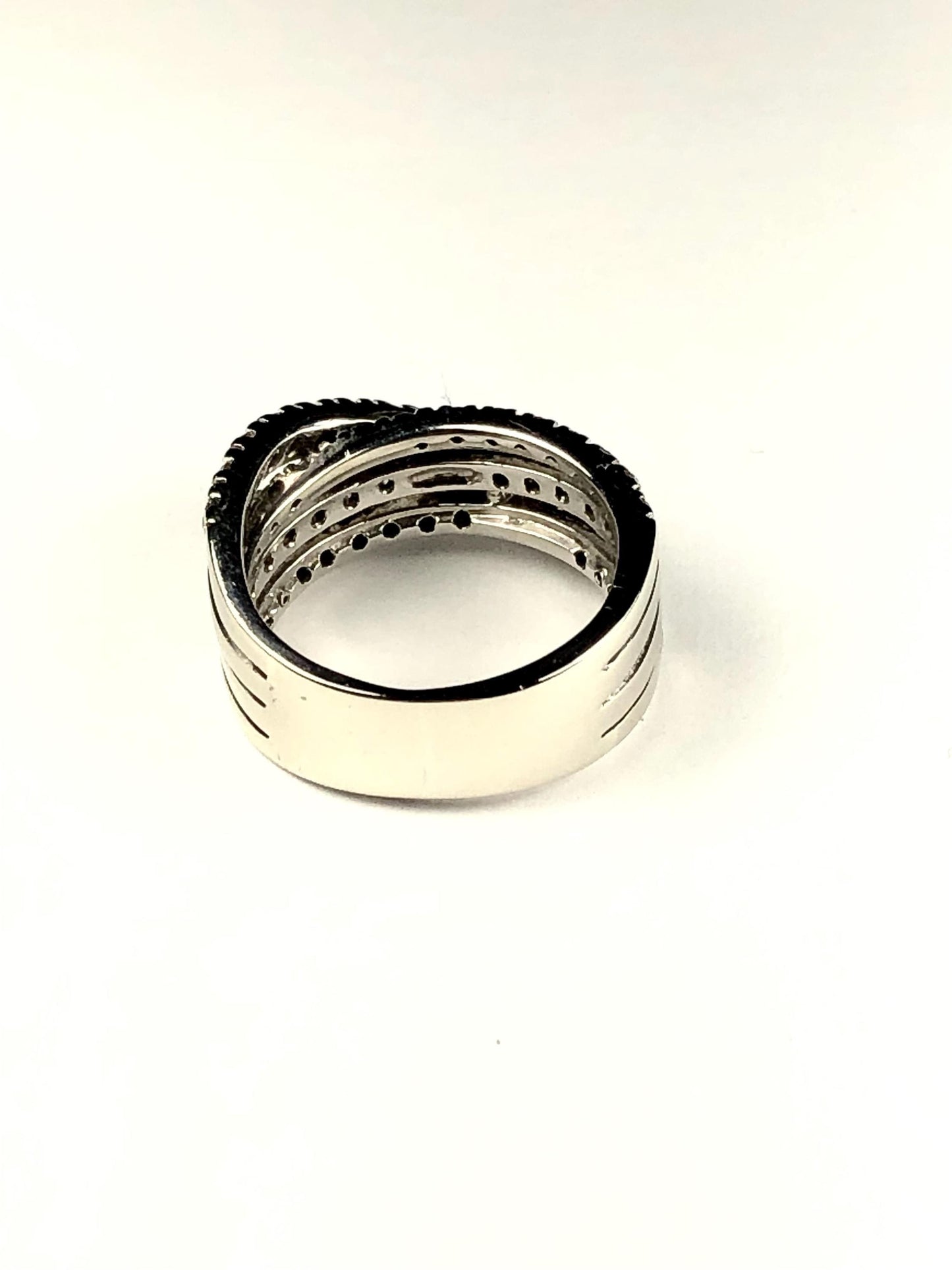 Vintage 14k White Gold Diamond Band Ring: Multi Row, Size 5.5