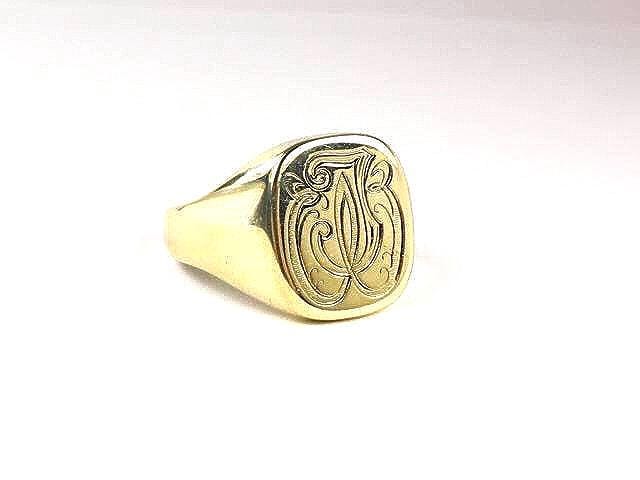 Vintage 14k Yellow Gold Signet Ring: Engraved Monogram, Size 10