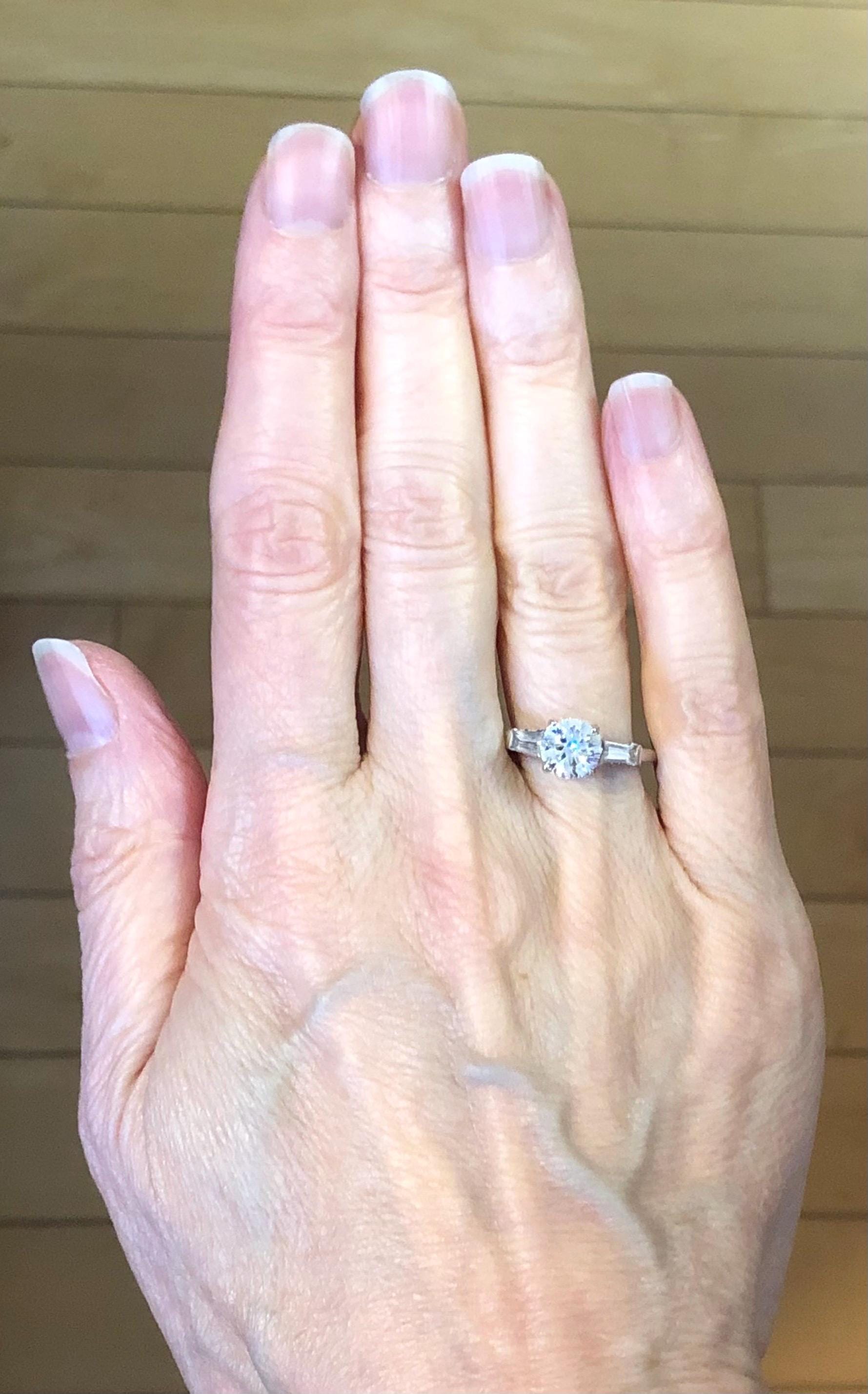 Vintage 14k White Gold Engagement Ring: Round CZ & Sapphire Baguettes, Size 7