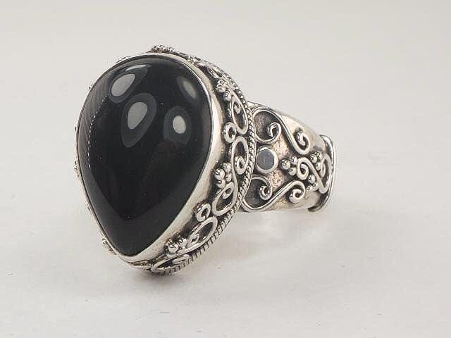 Vintage Suarti Sterling Silver Black Onyx Ring - Size 10