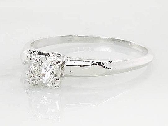 Vintage 14k White Gold Round Solitaire Diamond Engagement Ring - Approx .25 Carats Natural Diamond Ring Size 8