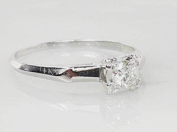 Vintage 14k White Gold Round Solitaire Diamond Engagement Ring - Approx .25 Carats Natural Diamond Ring Size 8