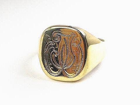 Vintage 14k Yellow Gold Signet Ring: Engraved Monogram, Size 10