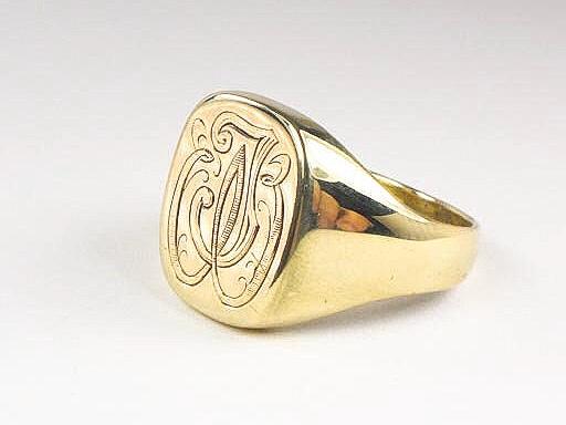 Vintage 14k Yellow Gold Signet Ring: Engraved Monogram, Size 10