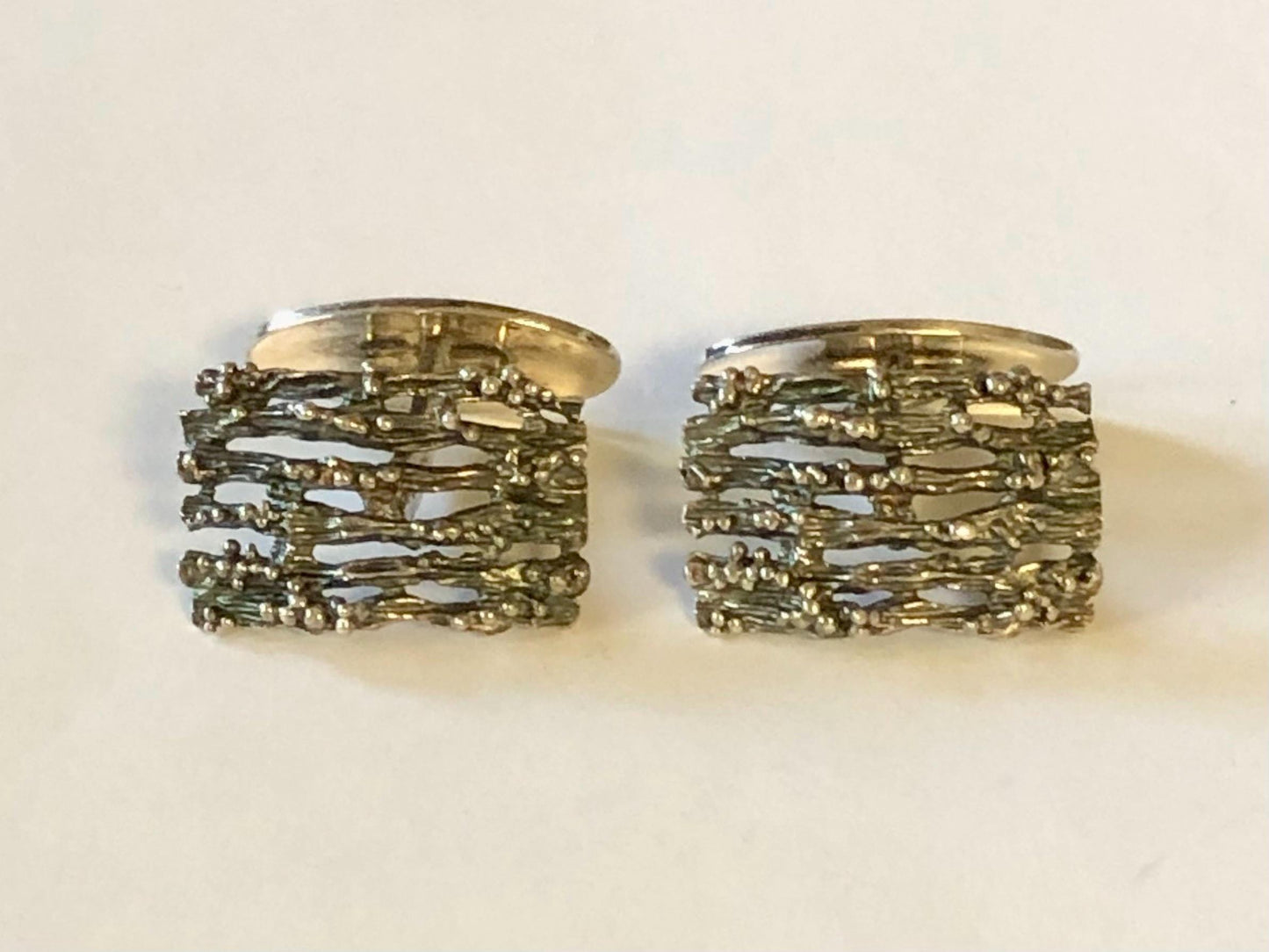 Vintage Hermann Siersbol Sterling Silver Brutalist Gate Style Cufflinks, Men's Accessory, Danish Silver
