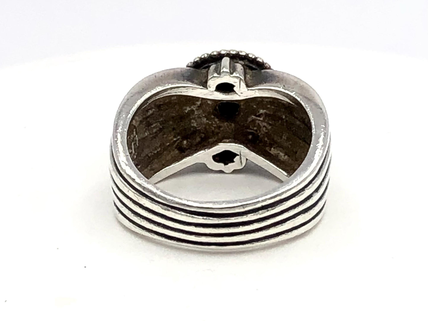 Vintage Boho Sterling Silver and Gold Black Onyx Ring - SDG Ring - Size 8
