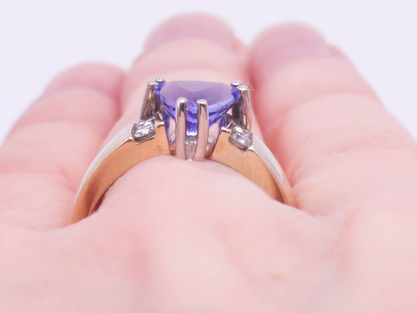Vintage 14k Yellow Gold Natural Tanzanite Diamond Ring, Purple Stone Everyday Ring Size 6