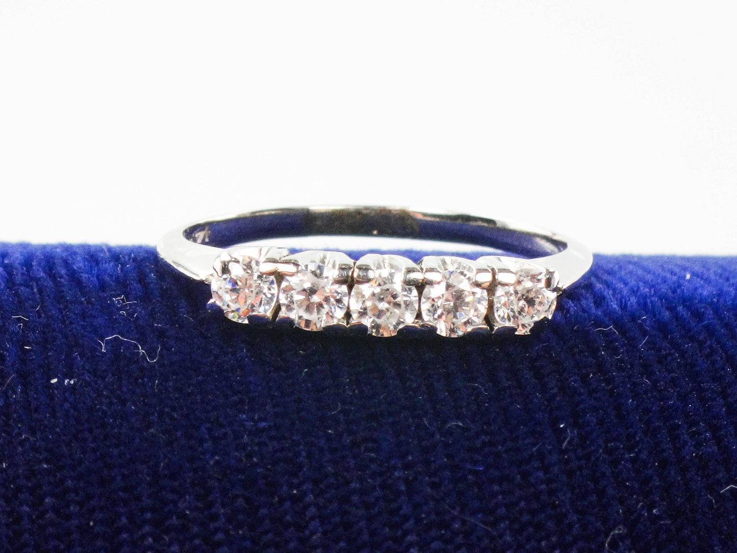 Vintage 14k White Gold Cubic Zirconia Wedding Band - Size 8