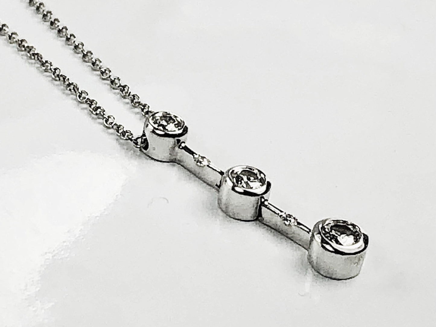 Vintage Carelle 18k White Gold Three Diamond Drop Necklace Approx. 1/2 Carat 16"