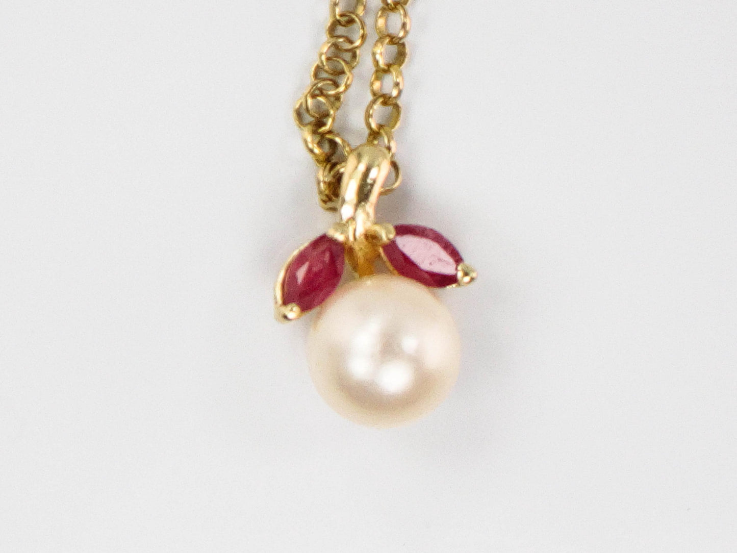 Vintage 14k Gold Pearl Ruby Necklace: 18k Chain, Bridal Jewelry
