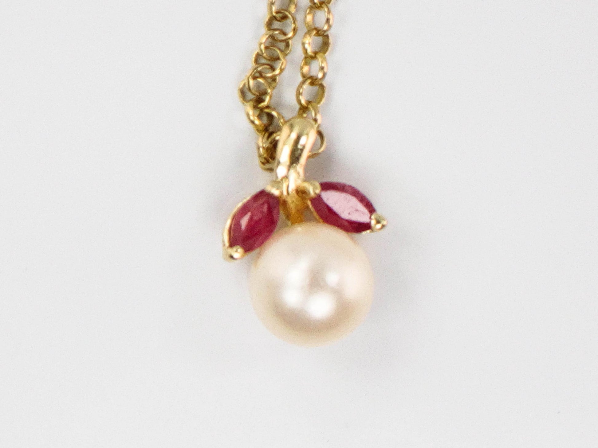 Vintage 14k Gold Pearl Ruby Necklace: 18k Chain, Bridal Jewelry