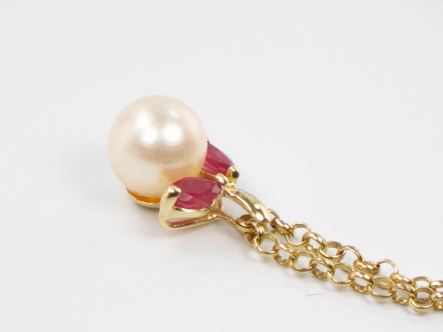 Vintage 14k Gold Pearl Ruby Necklace: 18k Chain, Bridal Jewelry