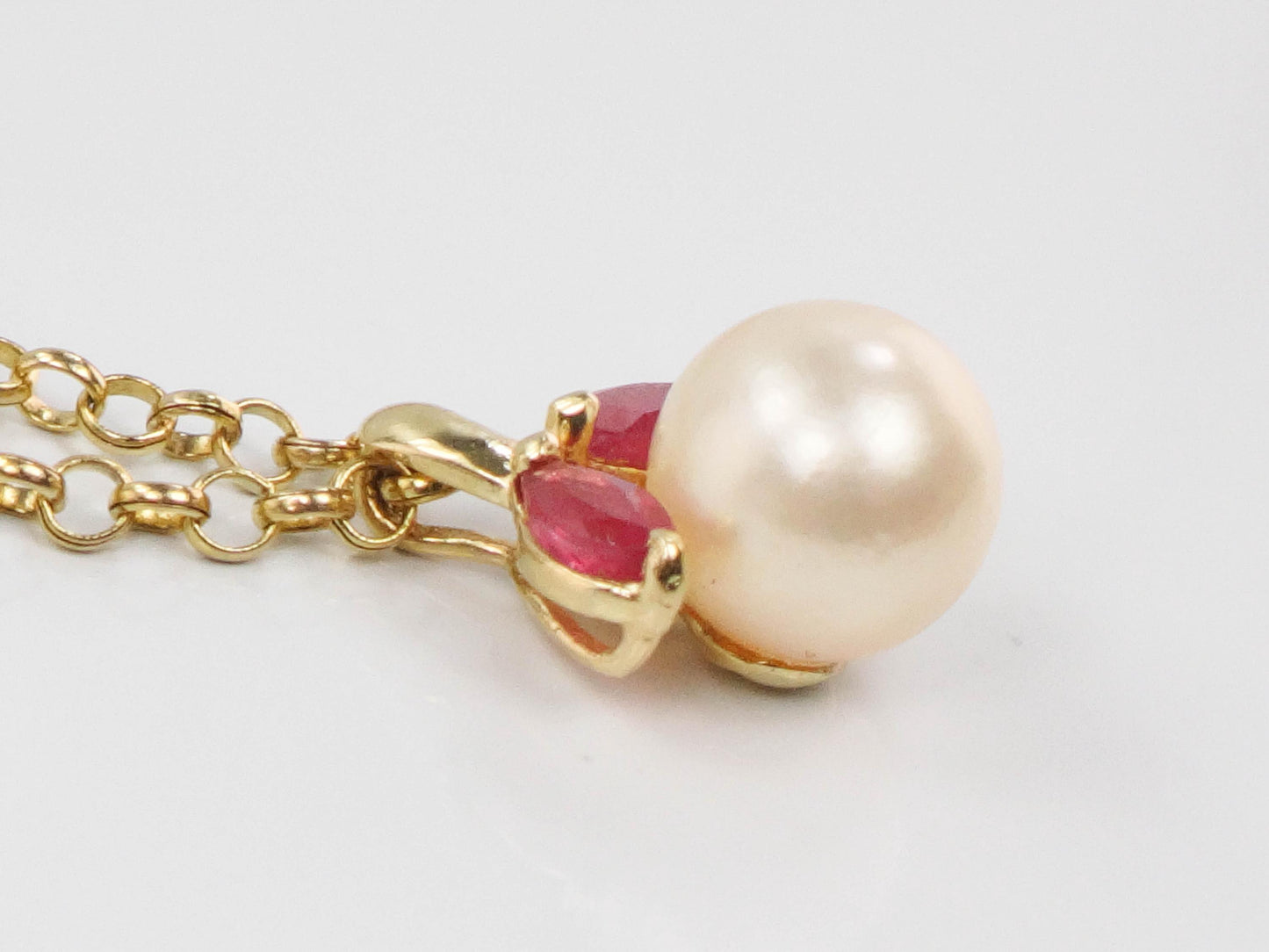 Vintage 14k Gold Pearl Ruby Necklace: 18k Chain, Bridal Jewelry