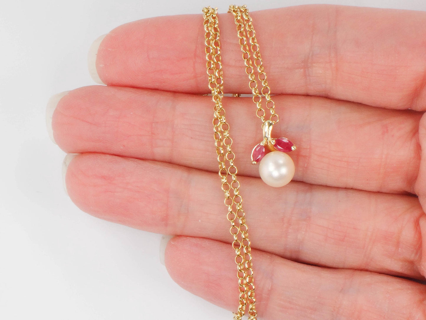 Vintage 14k Gold Pearl Ruby Necklace: 18k Chain, Bridal Jewelry