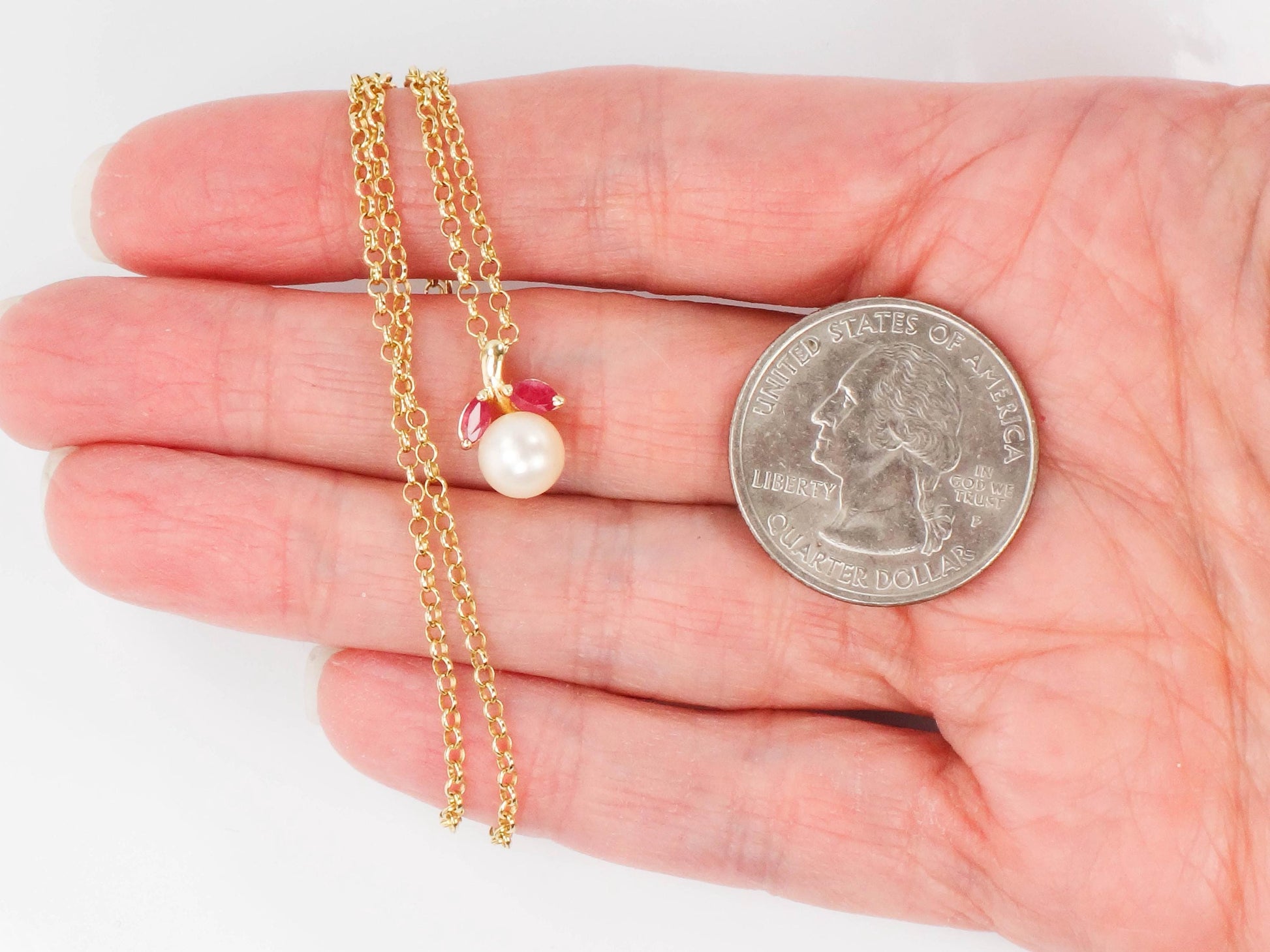 Vintage 14k Gold Pearl Ruby Necklace: 18k Chain, Bridal Jewelry