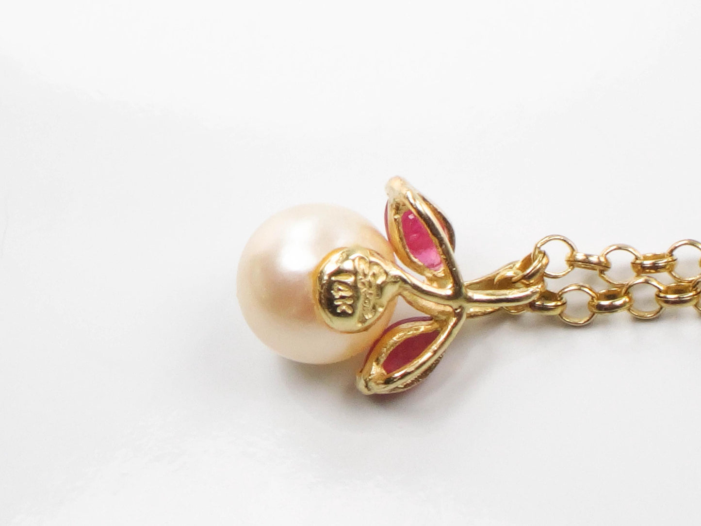 Vintage 14k Gold Pearl Ruby Necklace: 18k Chain, Bridal Jewelry