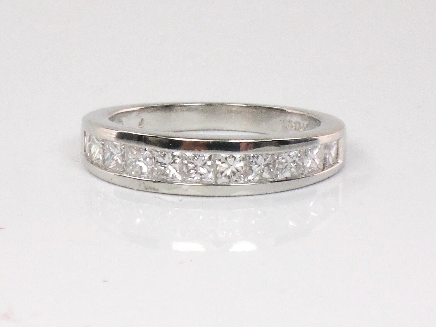 Vintage Platinum Princess Cut Natural Diamond Wedding Band, 1 Carat Total, Size 4