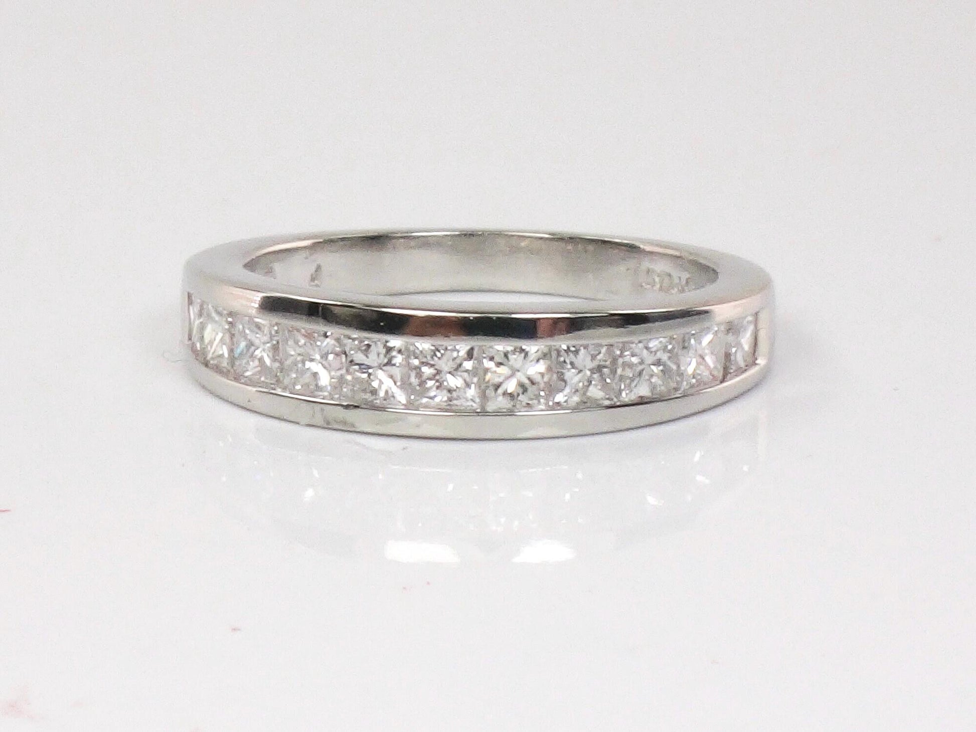 Vintage Platinum Princess Cut Natural Diamond Wedding Band, 1 Carat Total, Size 4