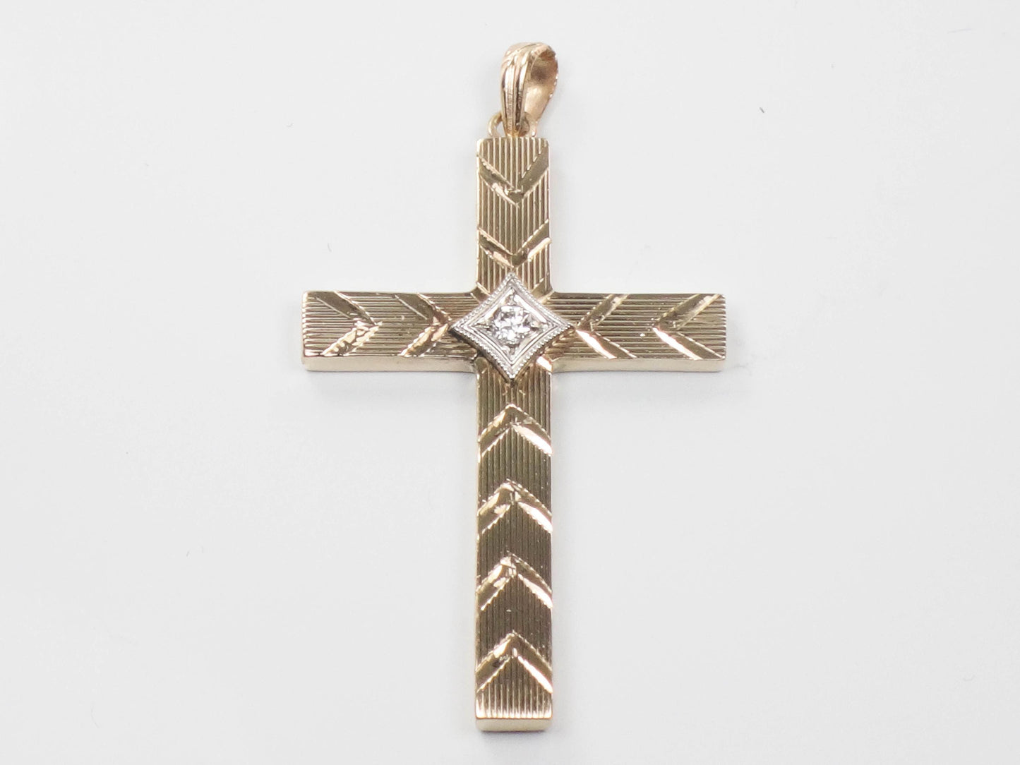 Vintage Esemco 10k Yellow Gold Diamond Engraved Cross - Religious Jewelry - Unisex Cross