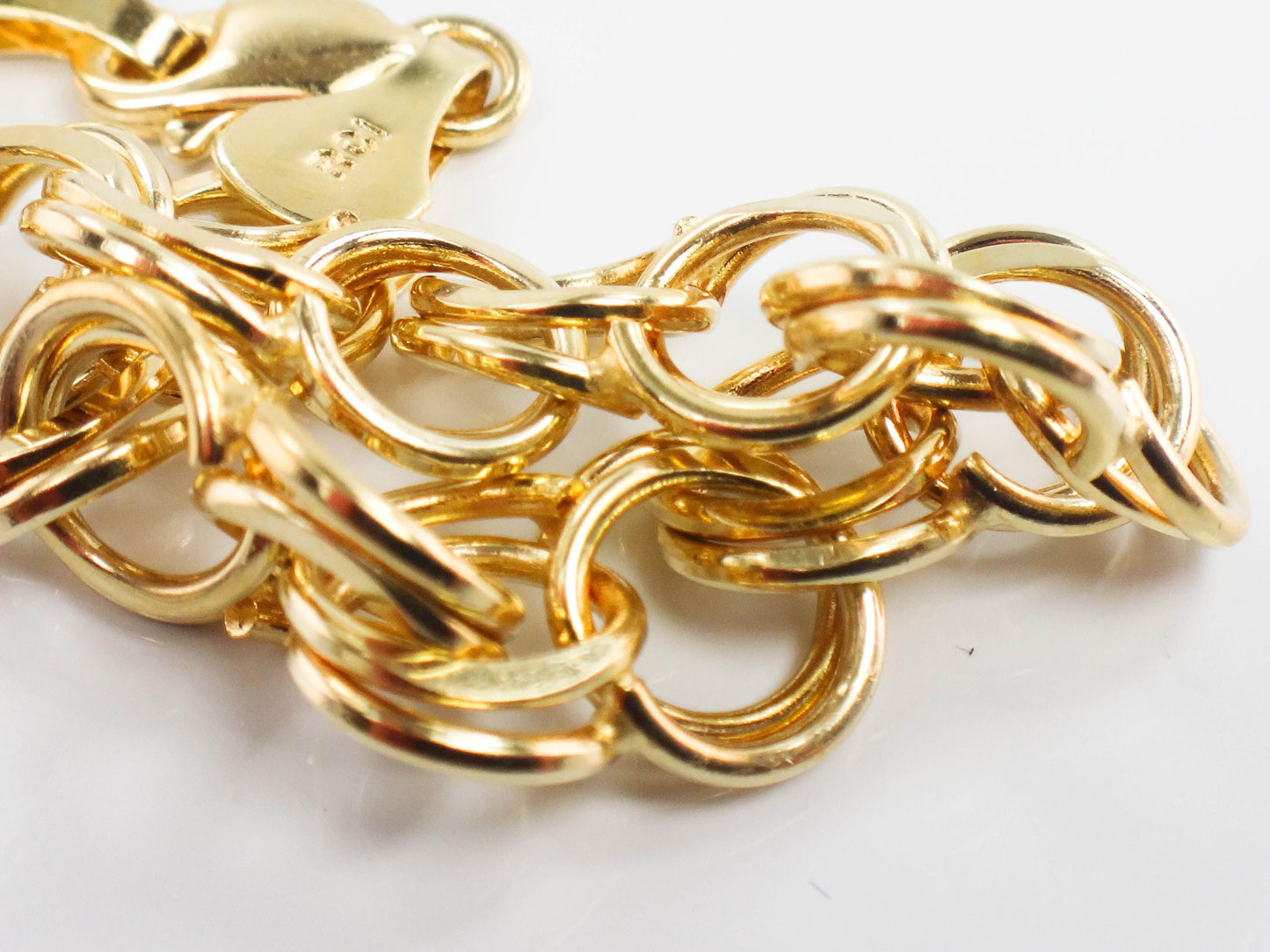 Vintage 14k Yellow Gold Double Link Charm Bracelet with Solid Gold Links 8"