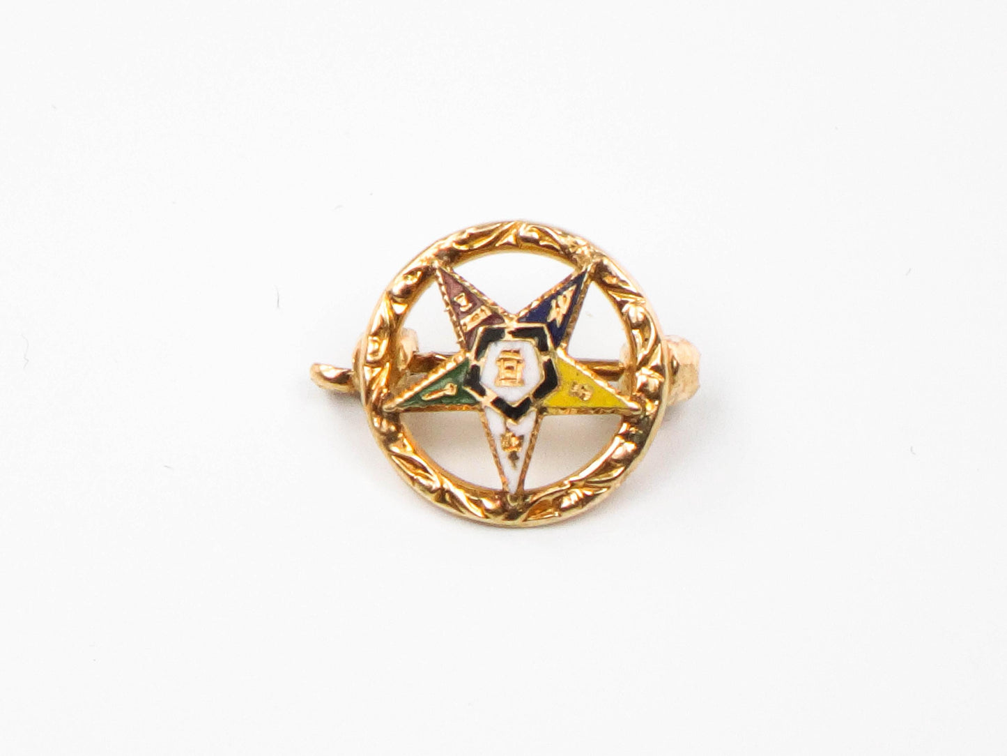 Vintage 14k Gold Eastern Star Pin: Enamel Masonic Order Fraternal Jewelry