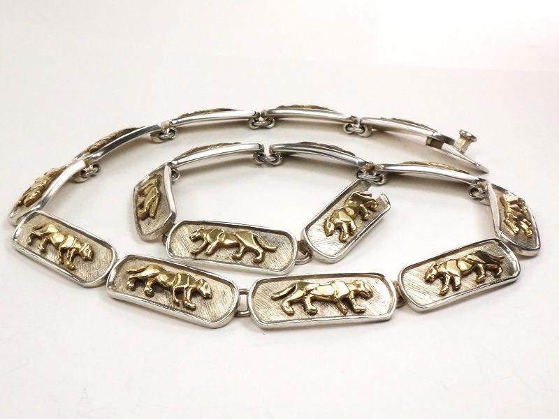 Vintage Sterling Silver Walking Panther Necklace Made in Mexico 16.5" Heavy 70 grams