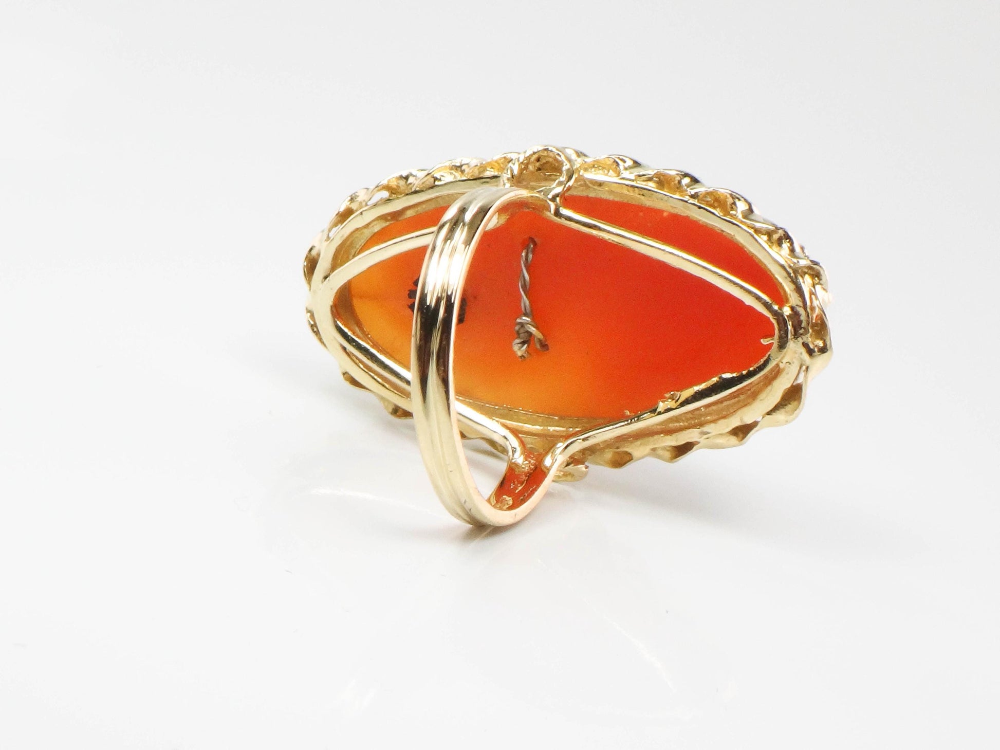 Vintage 14k Yellow Gold Cameo Ring with Diamond Necklace, Size 6.75