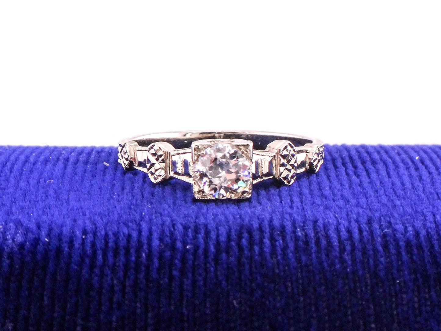 Vintage 18k White Gold Old European Cut Natural Diamond Engagement Ring Art Deco Orange Blossom Engagement Ring Approx 1/3 Carat Solitaire