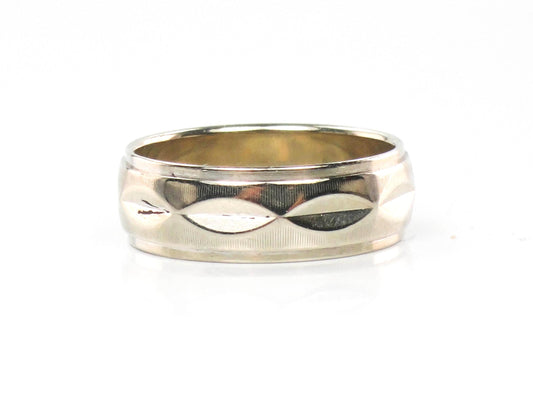 Vintage 14k White Gold Wedding Band - 6 MM Fancy Design, Size 6