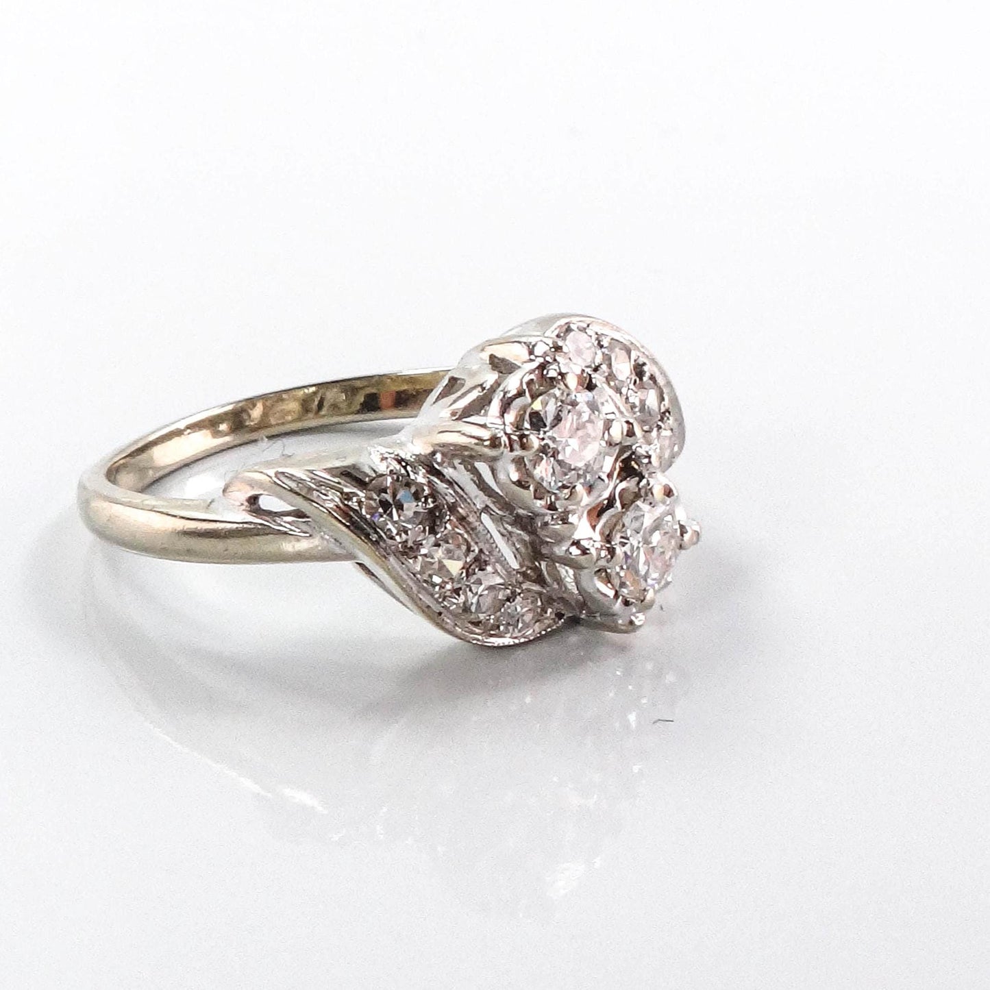 Vintage Toi et Moi Diamond Ring: 14k White Gold, 0.75 Carat, Size 6, 1960s