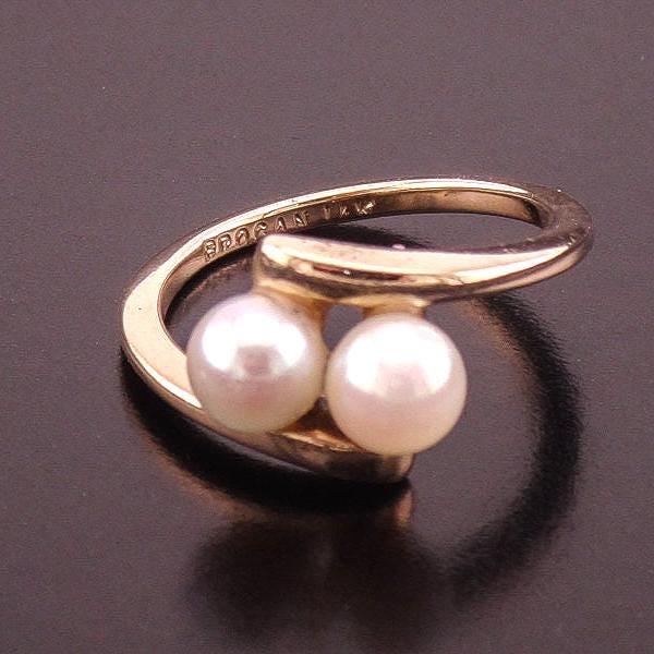 Vintage 14k Yellow Gold Toi et Moi Pearl Ring - Size 6