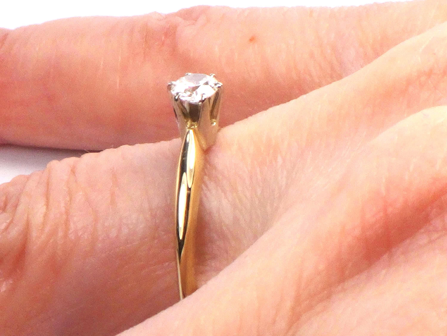 Vintage Round Natural Diamond Engagement Ring - 18k Yellow Gold Solitaire .35 Carats Old European Cut - Size 7 - Circa 1940's