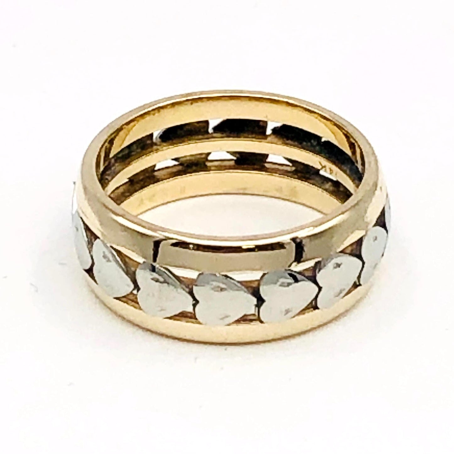 Vintage 14k Two-Tone Gold Hearts Wedding Band - 7.7 MM, Size 6.25