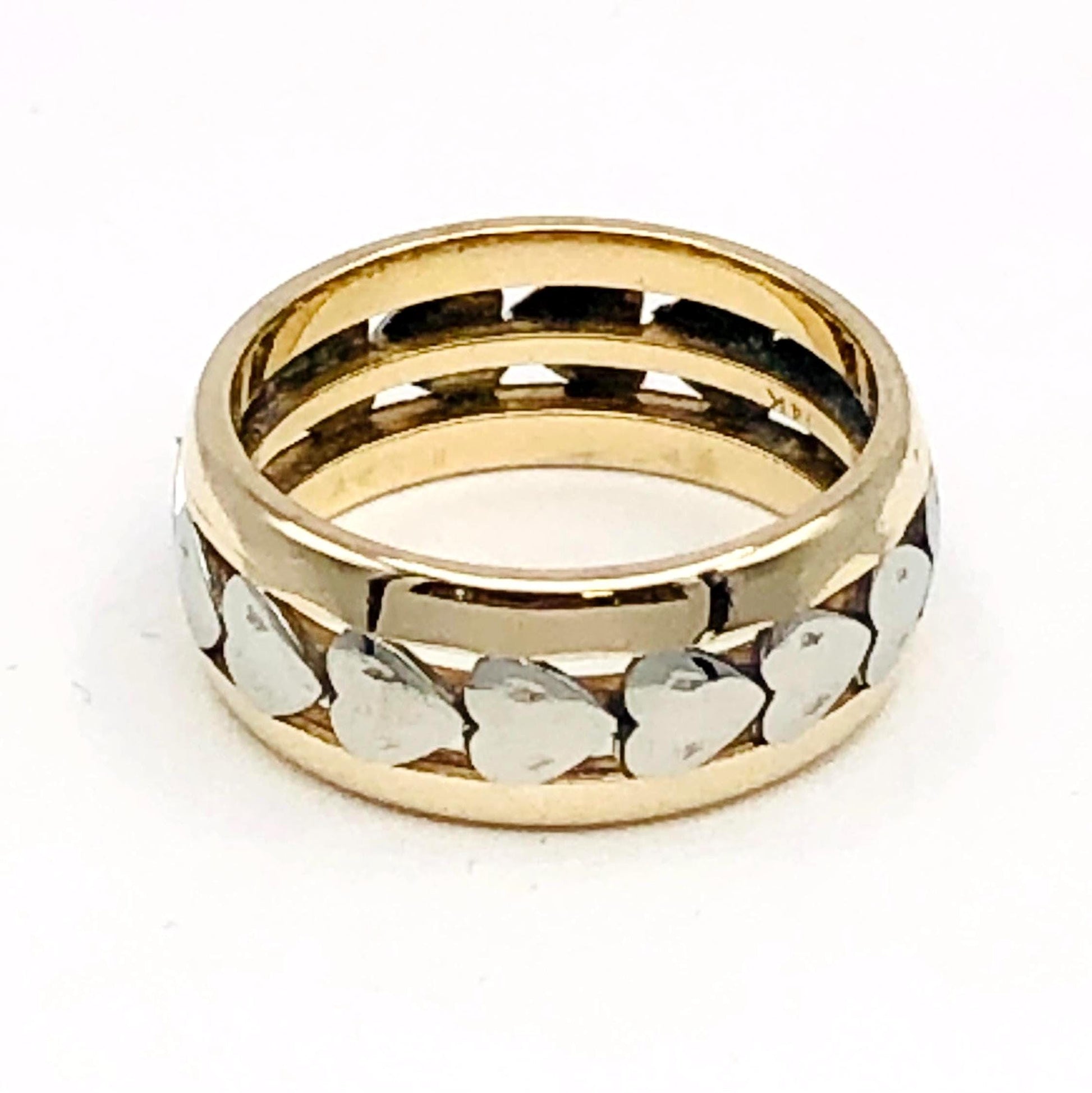 Vintage 14k Two-Tone Gold Hearts Wedding Band - 7.7 MM, Size 6.25