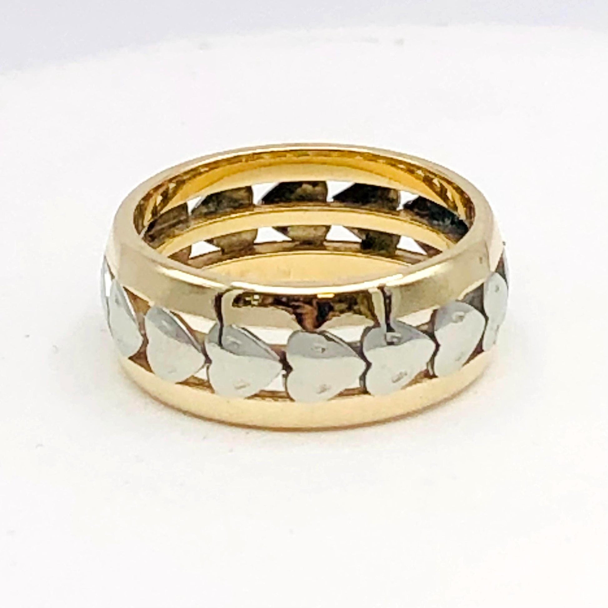 Vintage 14k Two-Tone Gold Hearts Wedding Band - 7.7 MM, Size 6.25