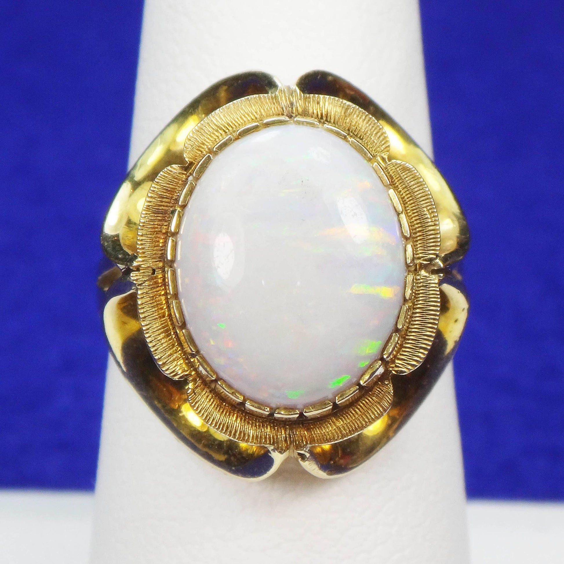 Vintage 14k Yellow Gold Opal Ring: October Birthstone Floral Design, Size 7