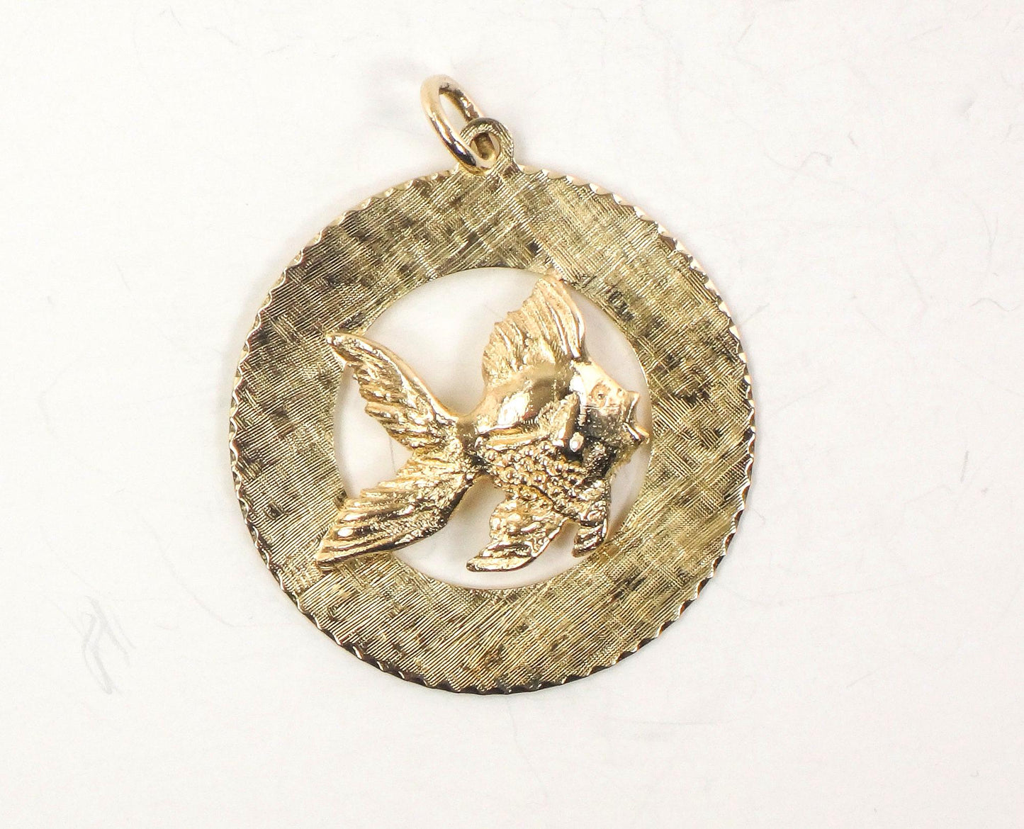 Vintage 14k Gold Fish Pendant - Large Solid Yellow Goldfish for Good Luck Charm