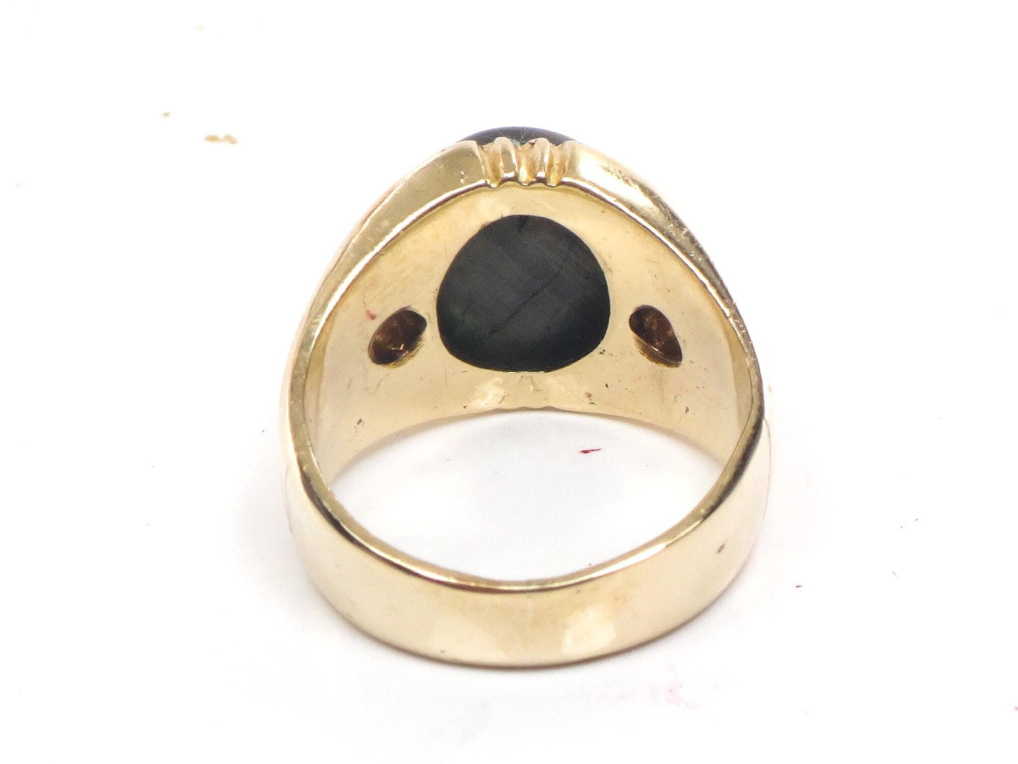 Vintage 14k Gold Natural Black Star Sapphire Ring with Diamond Accents, Size 6.5