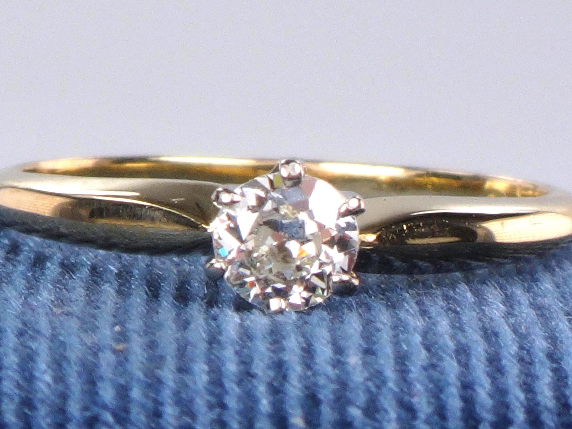 Vintage Round Natural Diamond Engagement Ring - 18k Yellow Gold Solitaire .35 Carats Old European Cut - Size 7 - Circa 1940's