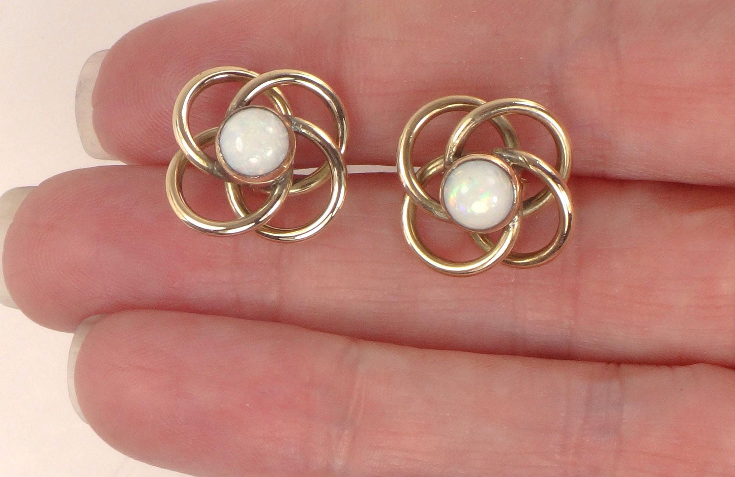 Vintage 14k Gold Opal Love Knot Earrings: Large Yellow Gold Studs