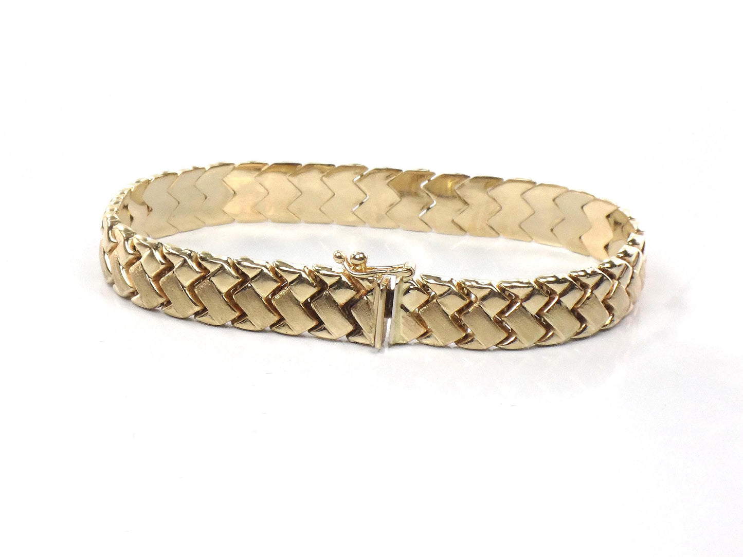 Vintage 14k Yellow Gold Fancy Flat Link Bracelet - 7 3/8" - Circa 1980's
